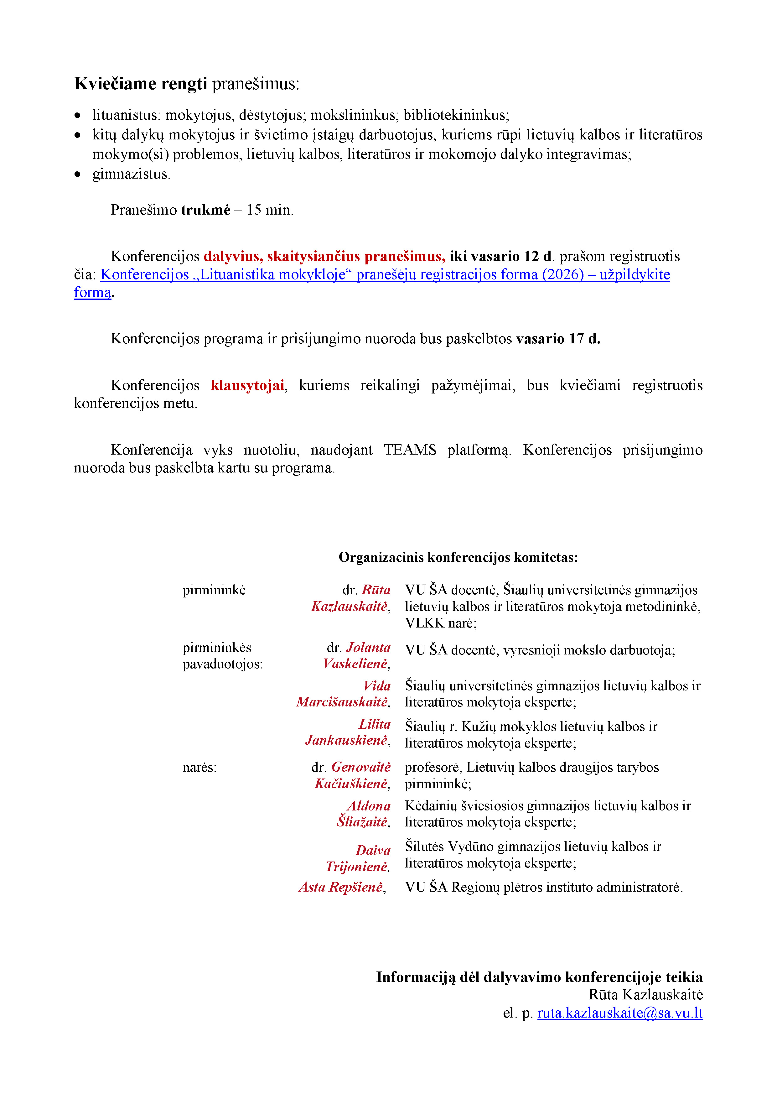 Konferencijos Lituanistika mokykloje 2026 02 19 kvietimas Page 2